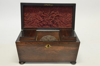 Lot Early 19th century rosewood tea caddy with removable caddies