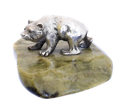 Lot A Sampson Mordan silver bear model on green onyx plinth