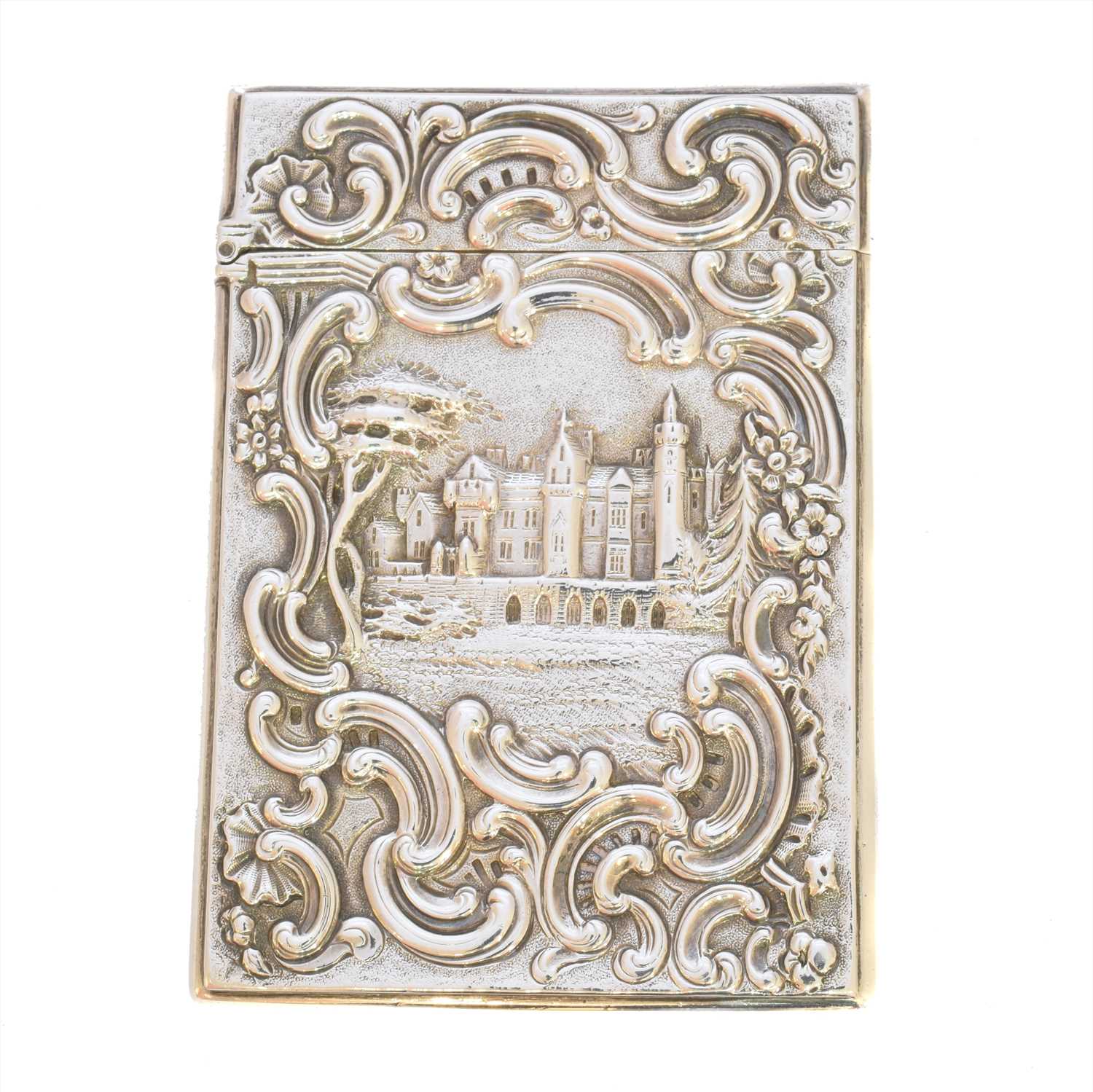 Lot 98 - An early Victorian silver castle-top card case
