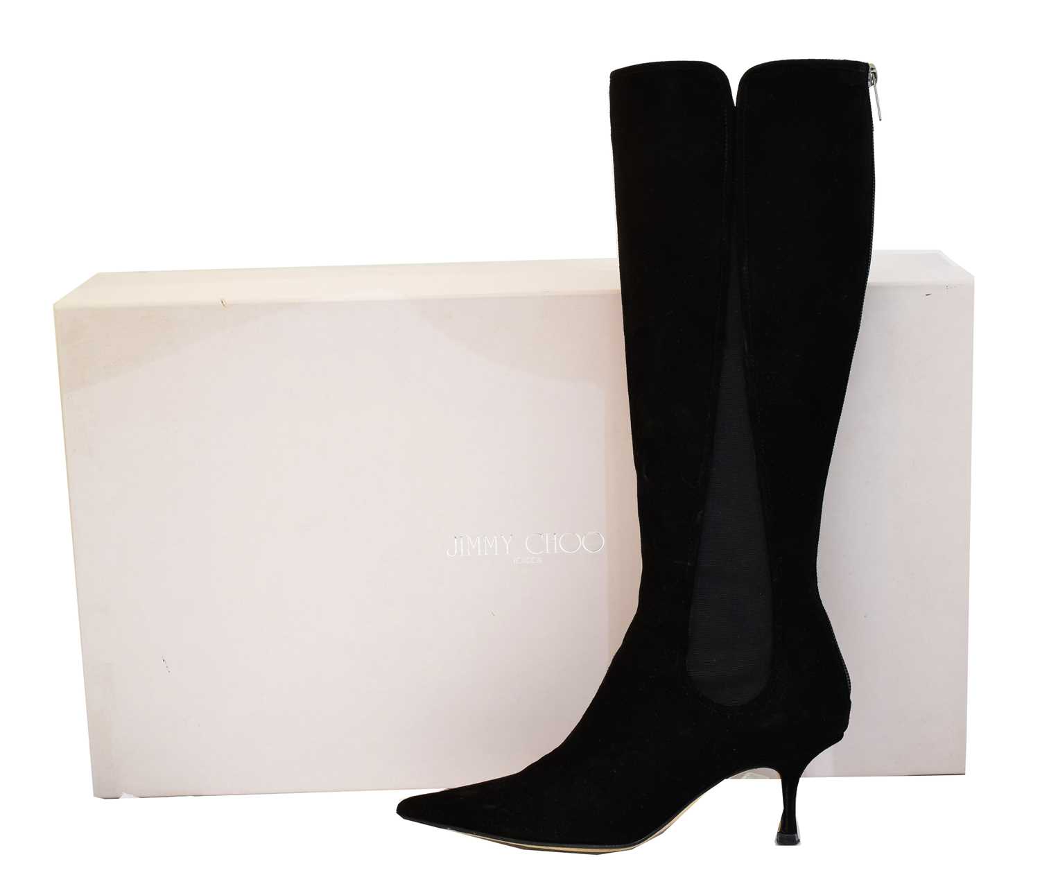 Lot 25 - A pair of Jimmy Choo black suede heeled boots