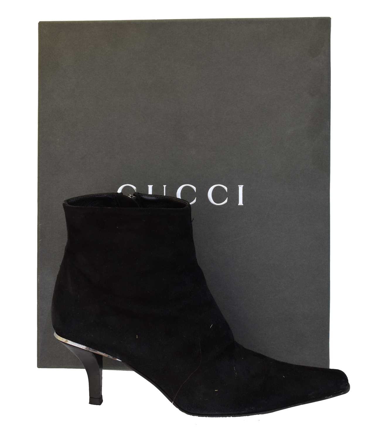 Lot 14 - A pair of Gucci black suede heeled ankle boots