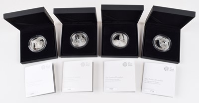 Lot 9 - The Tower of London, 2019 UK £5 Silver Proof Four-Coin Set.