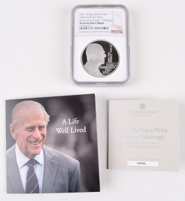 Lot 10 - HRH The Prince Philip, Duke of Edinburgh, 2021 UK Two-Ounce Silver Proof Coin.