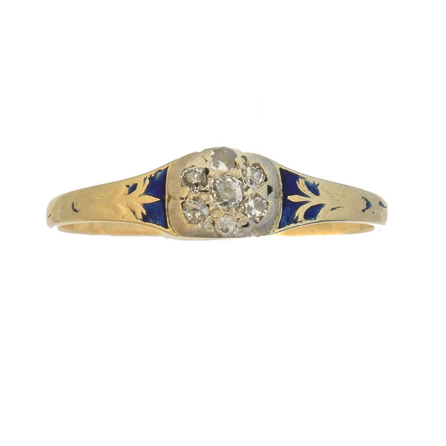 Lot 64 - A 19th century diamond and enamel cluster ring