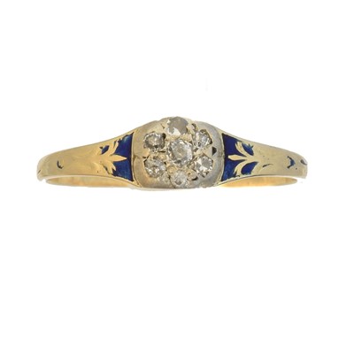 Lot 64 - A 19th century diamond and enamel cluster ring