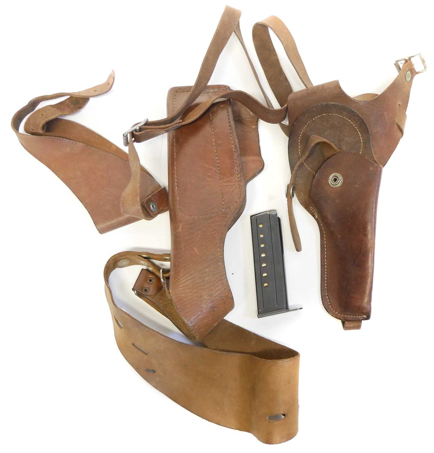 Lot 360 - H&K P7 M8 pistol magazine with inert ammunition and holsters