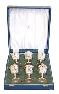 Lot A cased set of six Preston Guild silver commemorative goblets