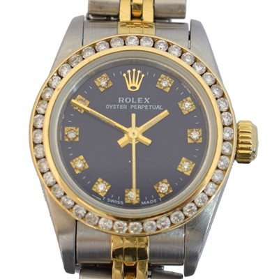 Lot 222 - A ladies steel and gold Rolex Oyster Perpetual wristwatch