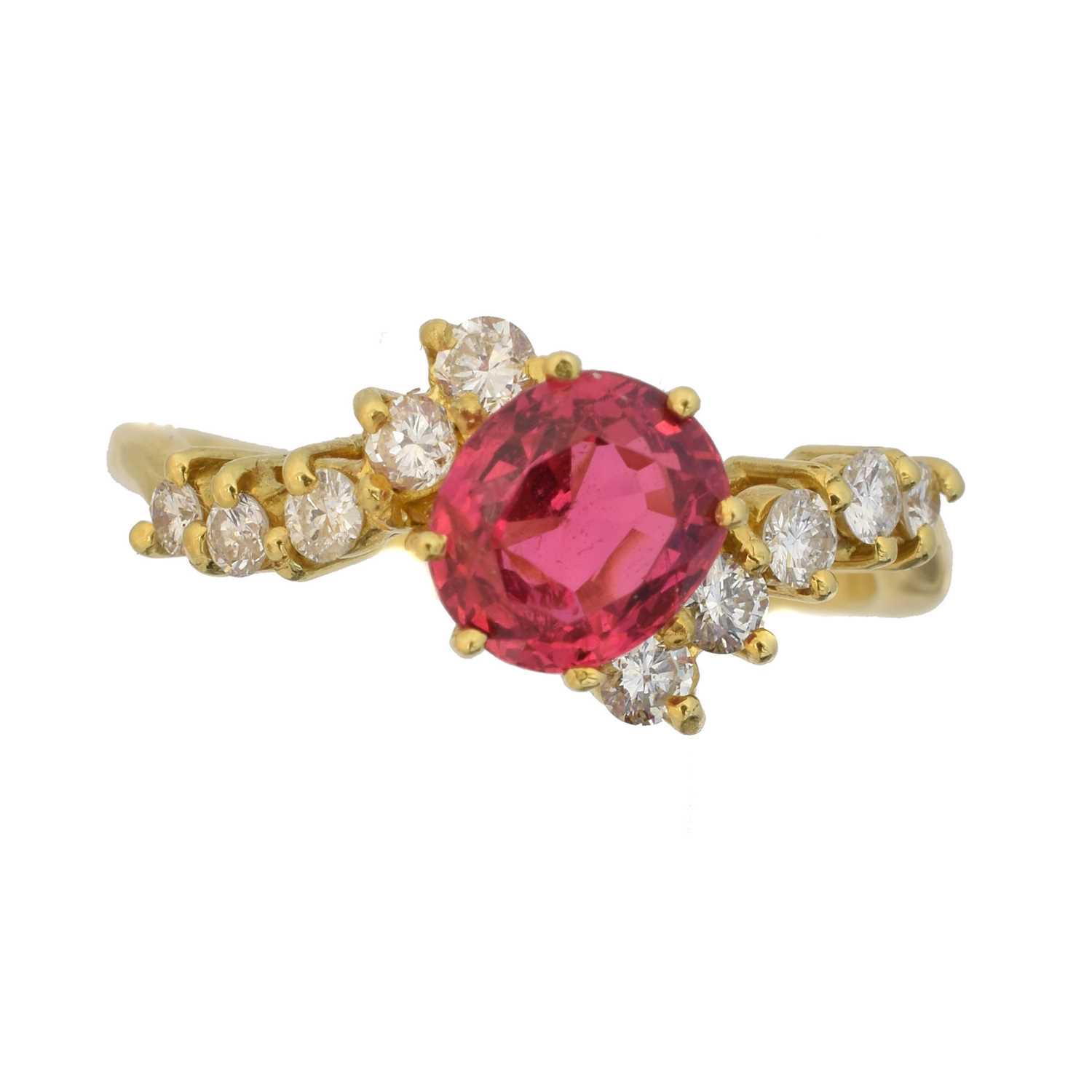 Lot 97 - An 18ct gold spinel and diamond dress ring