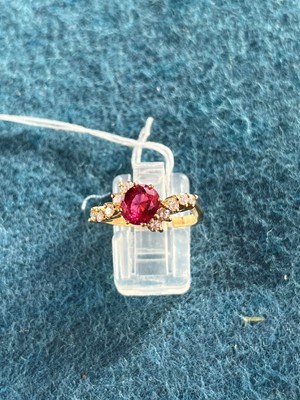 Lot 97 - An 18ct gold spinel and diamond dress ring