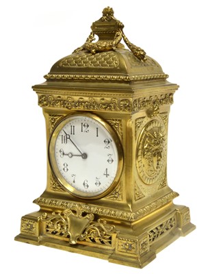 Lot 228 - Early 20th century gilt brass cased mantel clock of neoclassical design