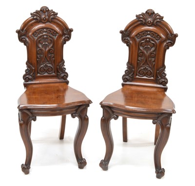 Lot Pair of Victorian mahogany hall chairs