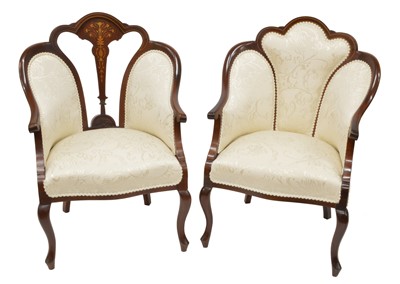 Lot 399 - Matched Pair of Edwardian Inlaid Mahogany Salon Chairs