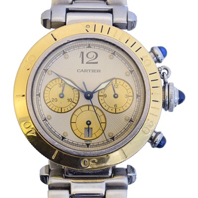 Lot 192A - A steel and gold Cartier Pasha chronograph quartz wristwatch