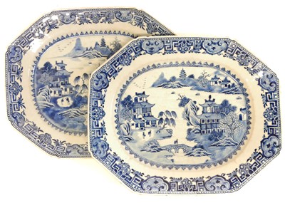Lot 129 - Two large Chinese export meat platters (2).