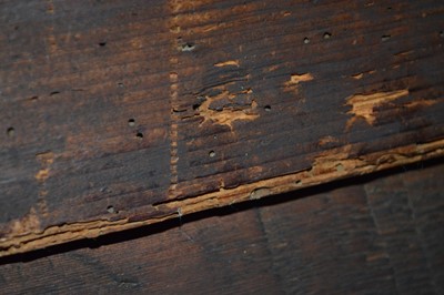 Lot 269 - A late 17th century oak geometric moulded chest of drawers.