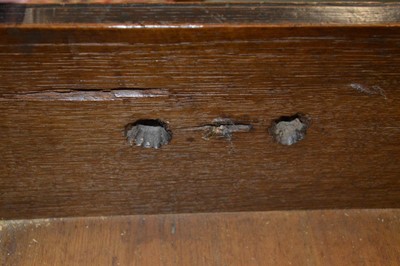 Lot 269 - A late 17th century oak geometric moulded chest of drawers.