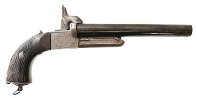 Lot 8 - Belgian 24 bore double barrel pinfire pistol,...