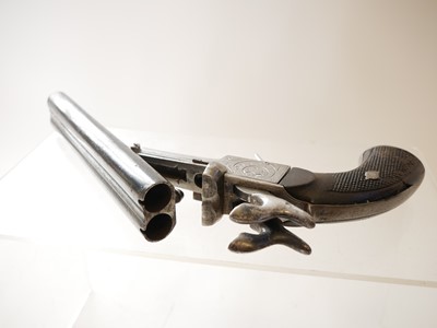 Lot 8 - Belgian 24 bore double barrel pinfire pistol,...
