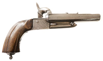 Lot 9 - Belgian 64 bore double barrel pinfire pistol,...