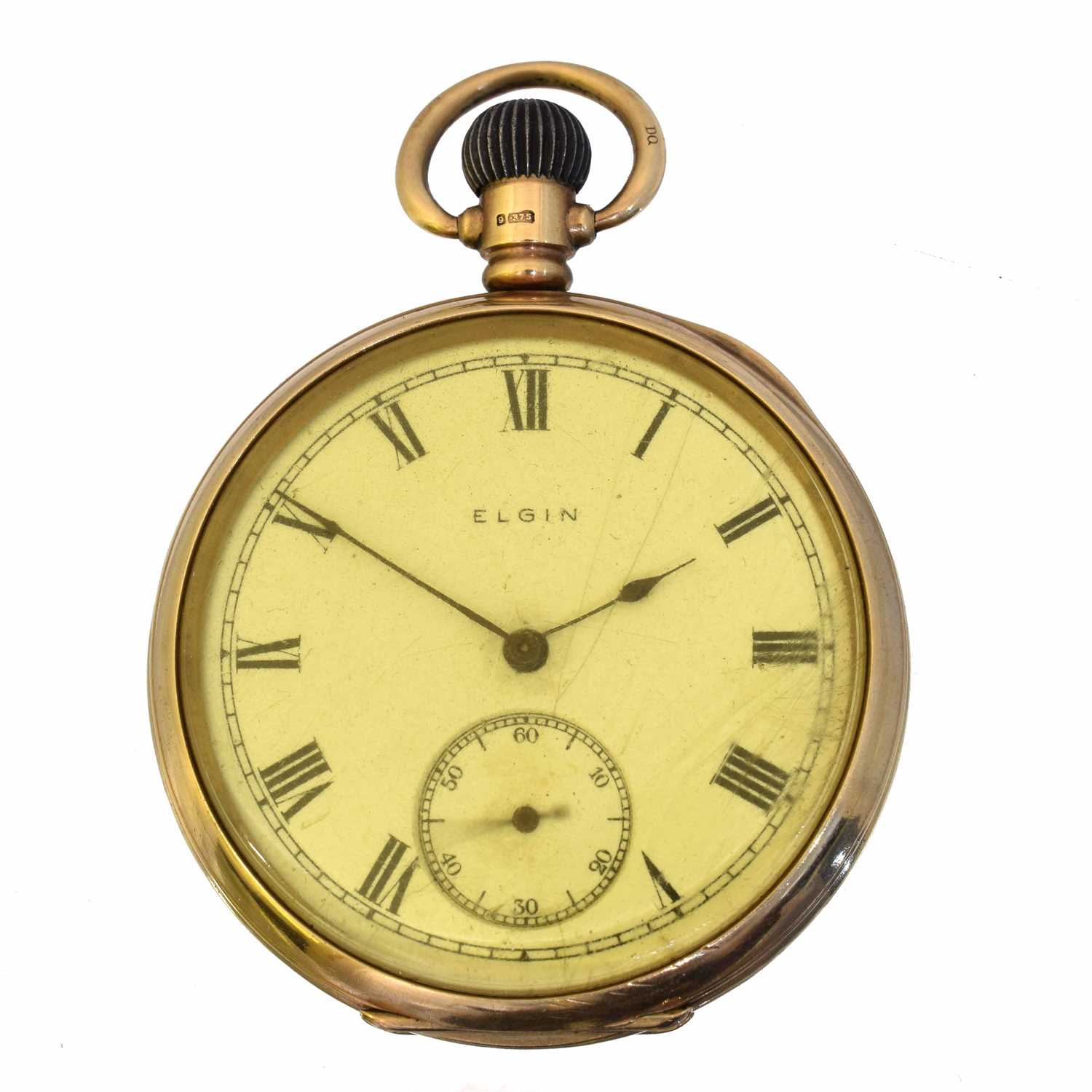 Lot A 9ct gold open face pocket watch by Elgin