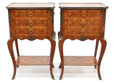 Lot 302 - Pair of early 20th century French kingwood bedside cabinets