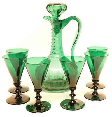 Lot 127 - Victorian green cut glass claret jug and six glasses