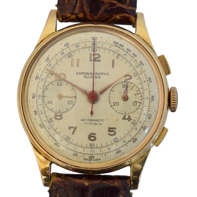 Lot 195 - An 18ct gold Chronographe Suisse manual wind wristwatch