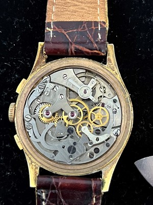Lot 195 - An 18ct gold Chronographe Suisse manual wind wristwatch