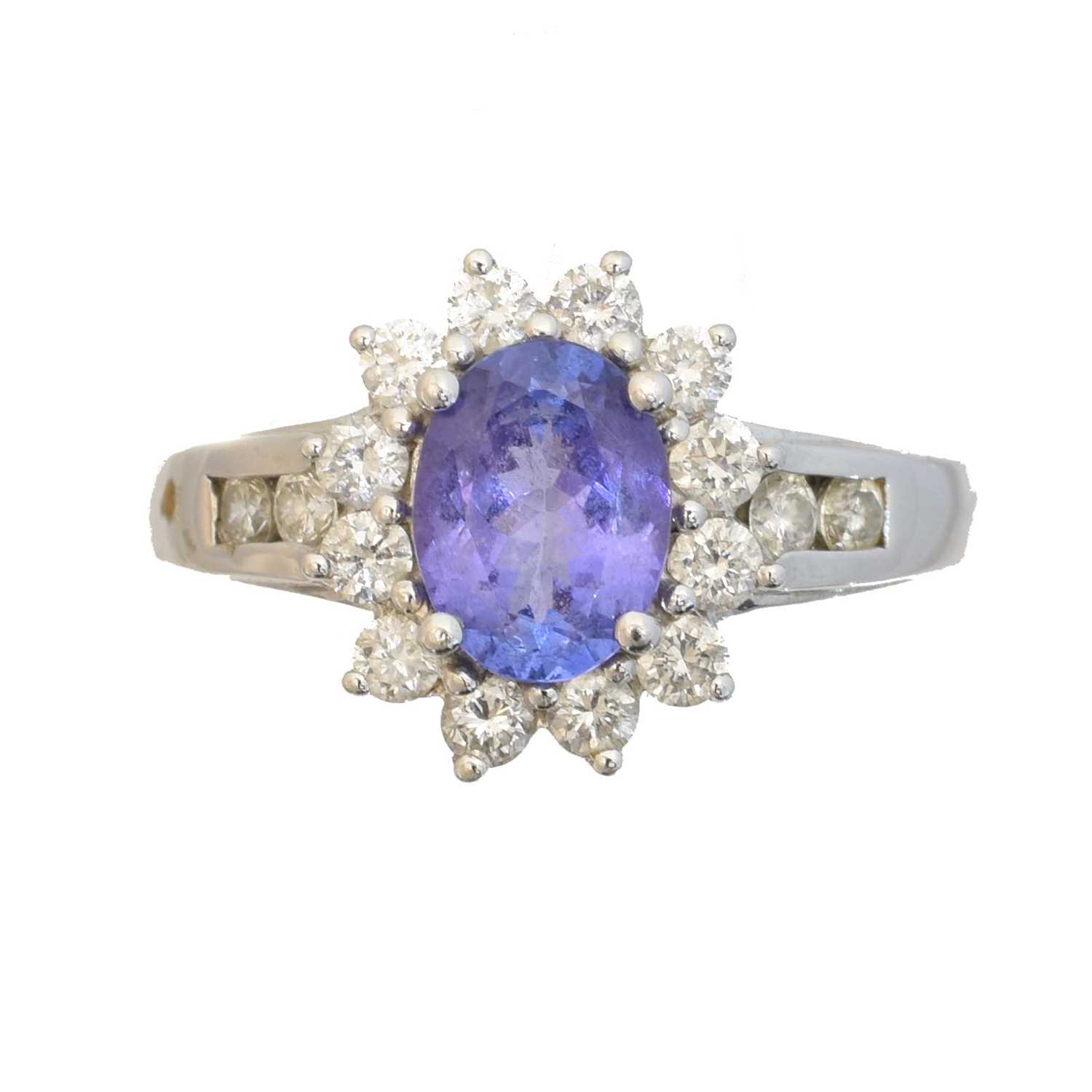 Lot A 14ct gold tanzanite and diamond cluster ring
