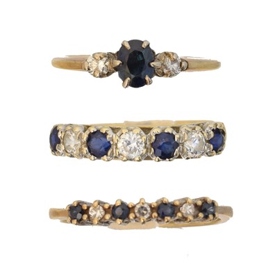 Lot 96 - Three gold sapphire dress rings