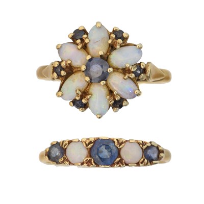 Lot 83 - Two 9ct gold sapphire and opal dress rings