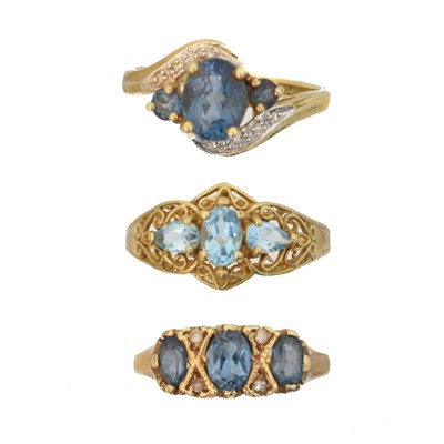 Lot 88 - Three 9ct gold blue topaz rings