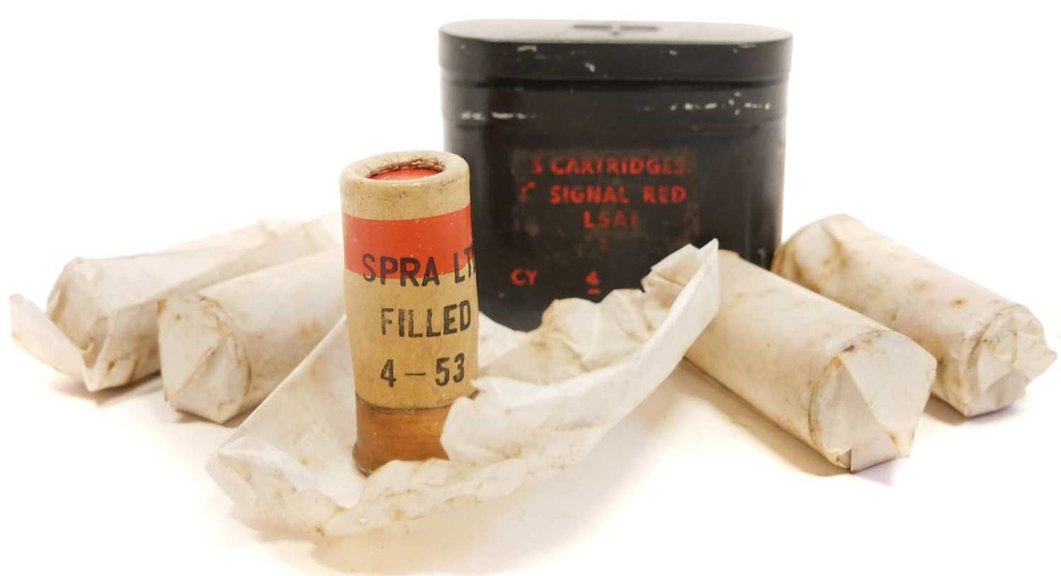 Lot 379 - Nine 1" Flare Gun cartridges, three contained...