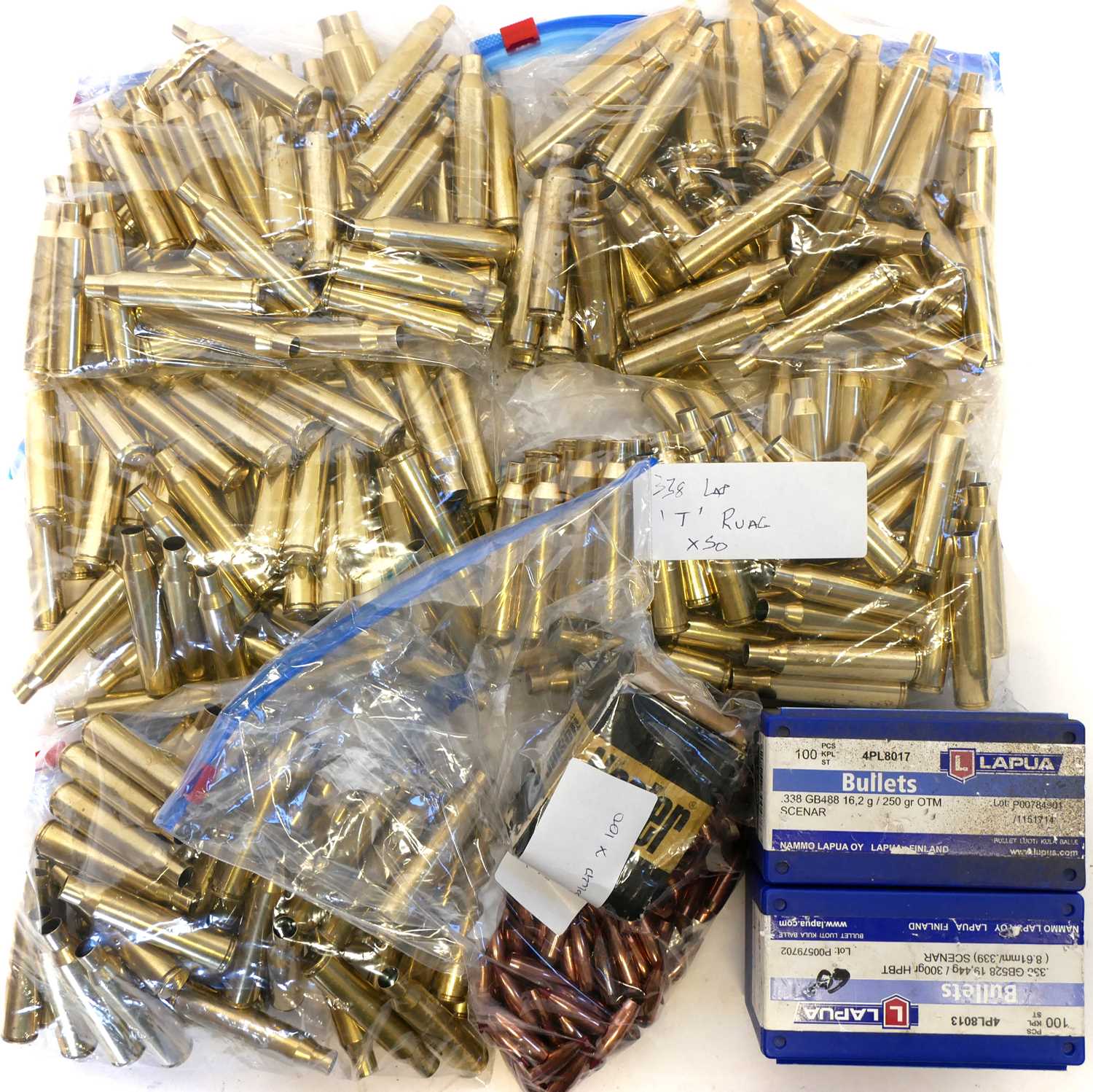 Lot 410 - .338 Lapua Magnum components, approximately...