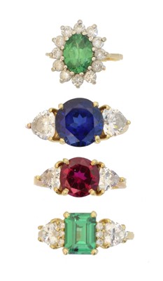 Lot 103 - Four 14ct gold CZ dress rings