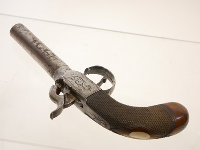 Lot 12 - Percussion box lock pistol, 3inch 80 bore turn-...