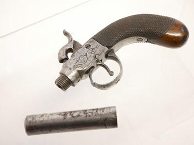 Lot 12 - Percussion box lock pistol, 3inch 80 bore turn-...