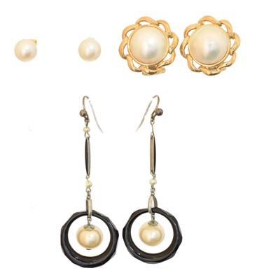 Lot 11 - Three pairs of cultured pearl earrings
