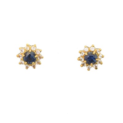 Lot 18 - A pair of sapphire and paste cluster earrings