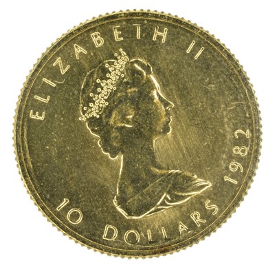 Lot 66 - Canada, Queen Elizabeth II, 10 Dollars, 1982, Maple Leaf gold coin.