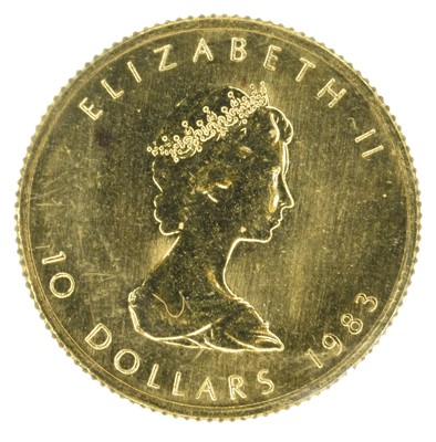 Lot 67 - Canada, Queen Elizabeth II, 10 Dollars, 1983, Maple Leaf gold coin.