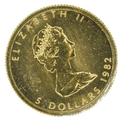 Lot 68 - Canada, Queen Elizabeth II, 5 Dollars, 1982, Maple Leaf gold coin.