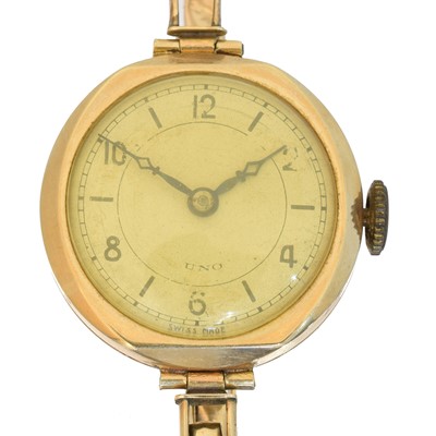 Lot 144 - A 9ct gold Uno manual wind wristwatch