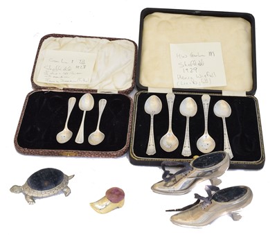 Lot 152 - A selection of silver flatware and plated novelty pin cushions