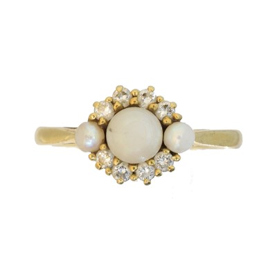 Lot 77 - An 18ct gold cultured pearl and diamond dress ring by Cropp & Farr