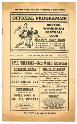 Lot 35 - Bolton Wanderers Football Club Triple game issue 1937-1938 season