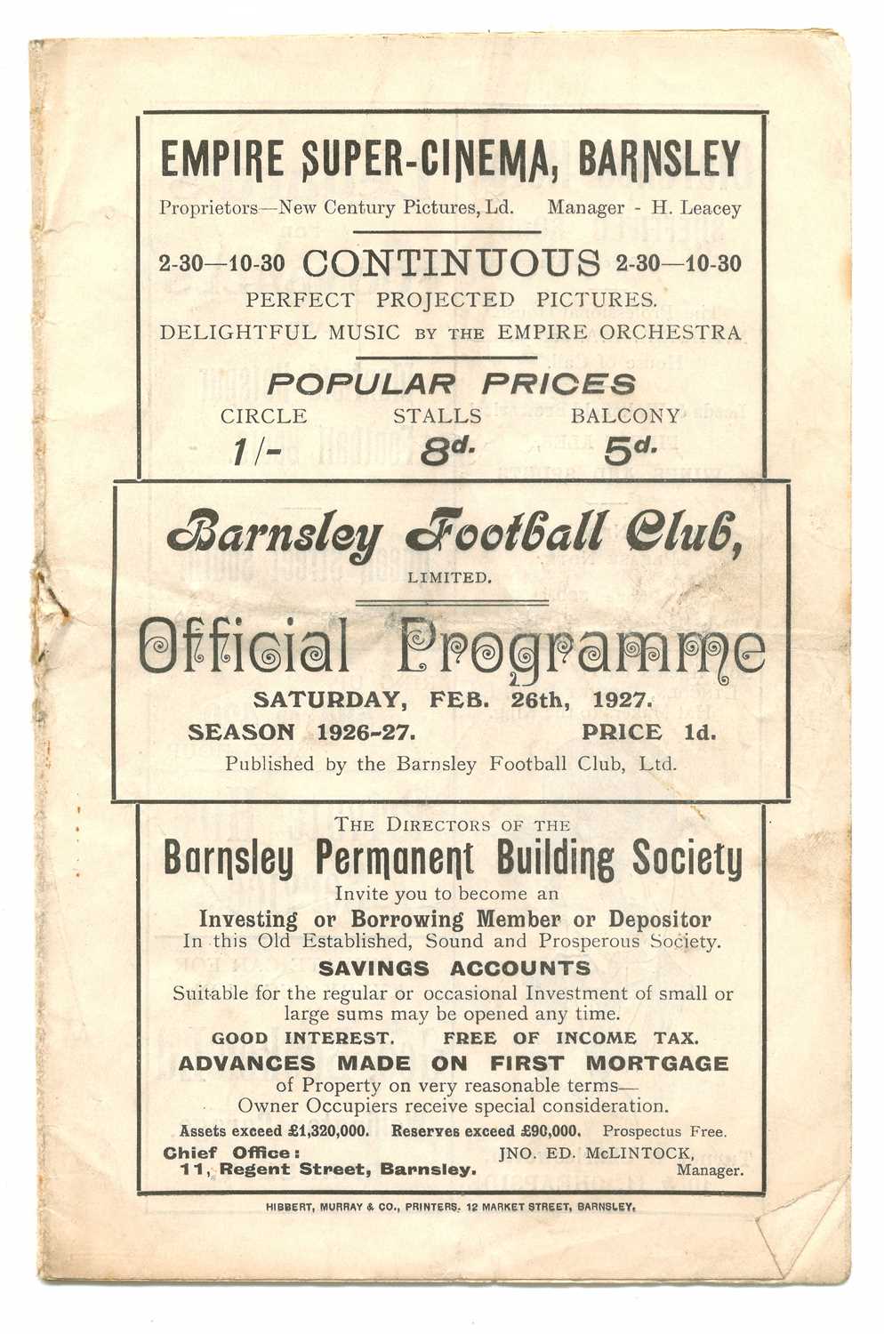 Lot 33 - Barnsley Football Club Home Programme