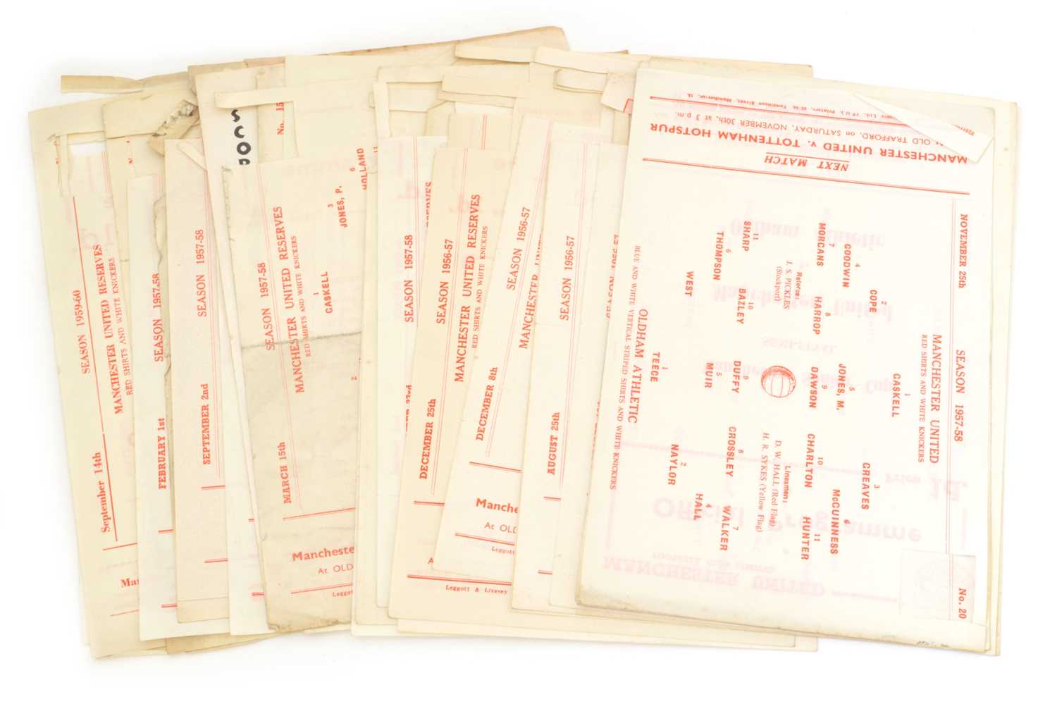 Lot 27 - Manchester United Single Sheet Reserve Match Programmes c.1956-1961