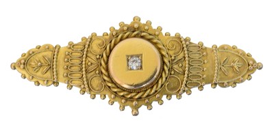 Lot 6 - A late Victorian 15ct gold Etruscan diamond brooch